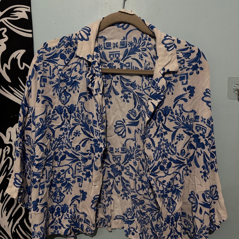 Floral Blue and White Blouse